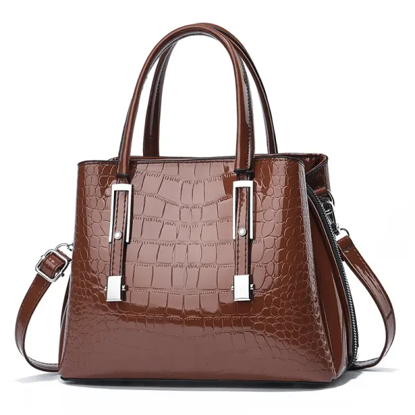Women’s Pu Leather Top Handle Bag In Stone Pattern With Sewing Thread Detail And Zipper Closure