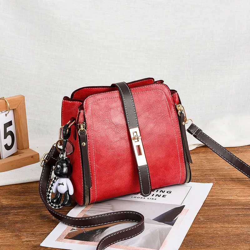 Women PU Leather Bucket Bag With Printing Pattern, Sling Strap