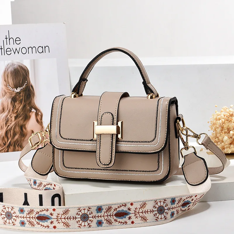 Classic Style Solid Color PU Shoulder Bag For Women With Sewing Thread Detail And Flip Cover Closure In Square Shape