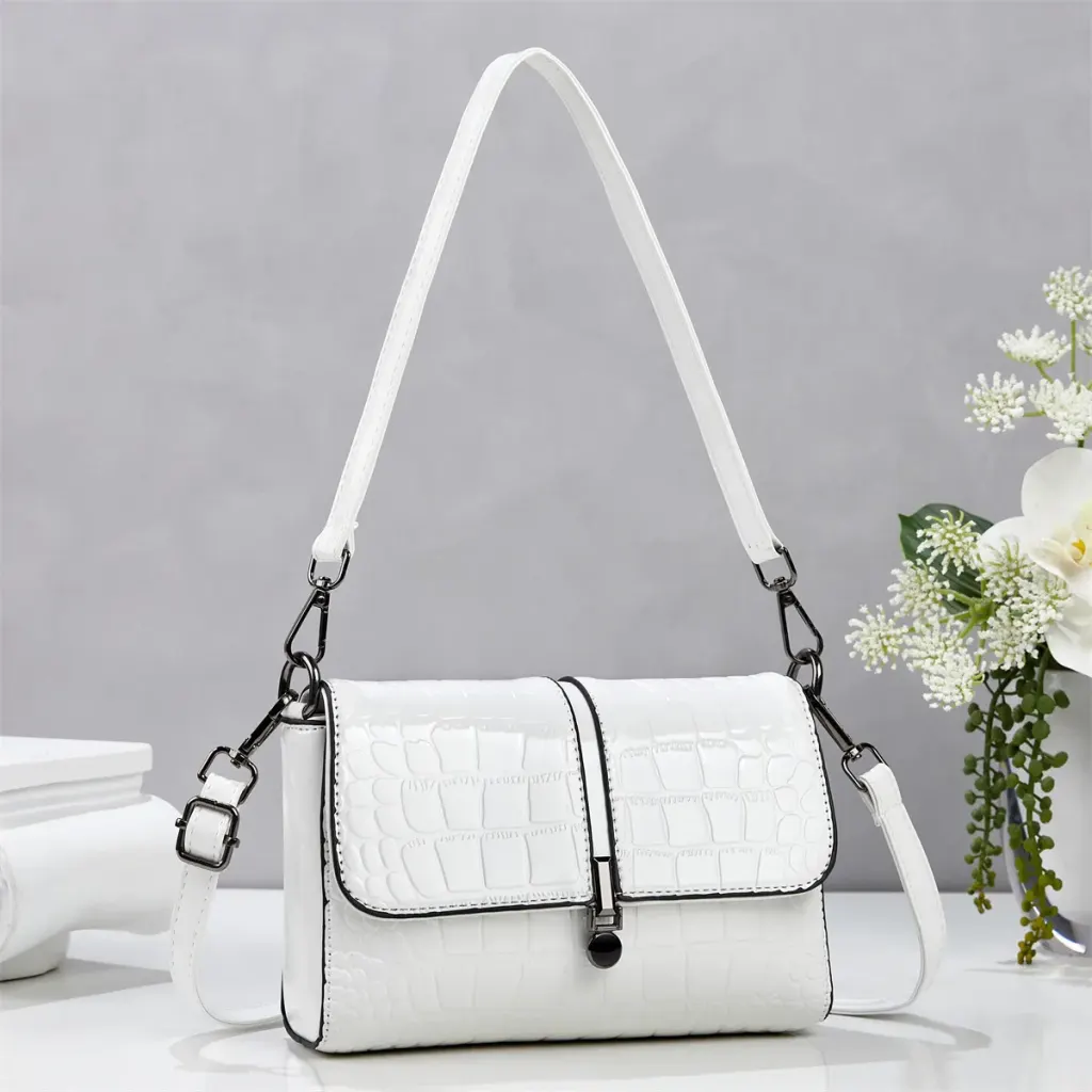 Women’s Crocodile Pattern Square Underarm Bag In PU Leather With Sewing Thread Detail