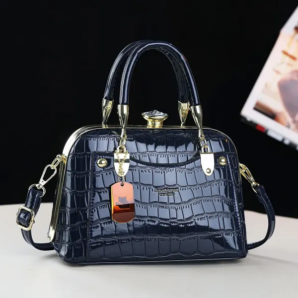 Crocodile Pattern PU Leather Dome Bag With Shell Shape And Sewing Thread Detail, Featuring Large Capacity And Top Handle