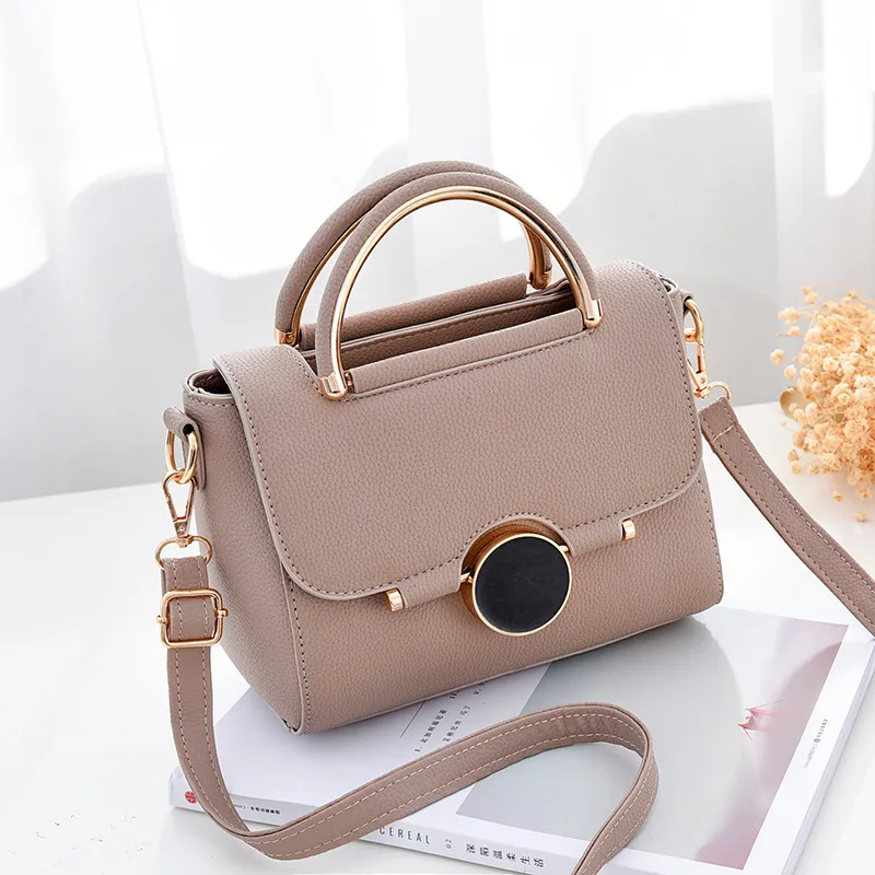 Fashion Solid Color Medium PU Leather Women Crossbody Bag With Flip Cover Closure