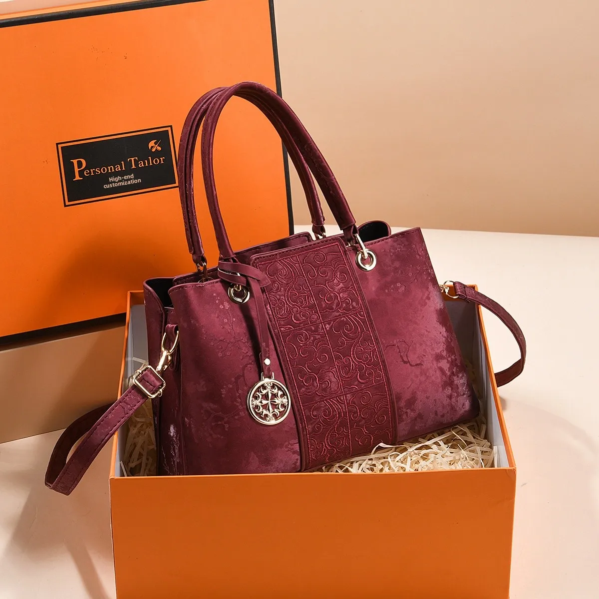 Women’s Square PU Leather Handbag Featuring Clouds Pattern And Sewing Thread Detail Main image