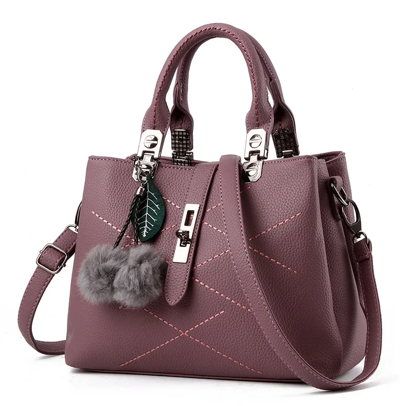 Women’s Square PU Leather Handbag With Sewing Thread Detail, Top Handle