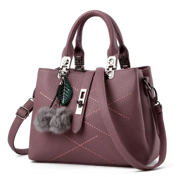 Women’s Square PU Leather Handbag With Sewing Thread Detail, Top Handle