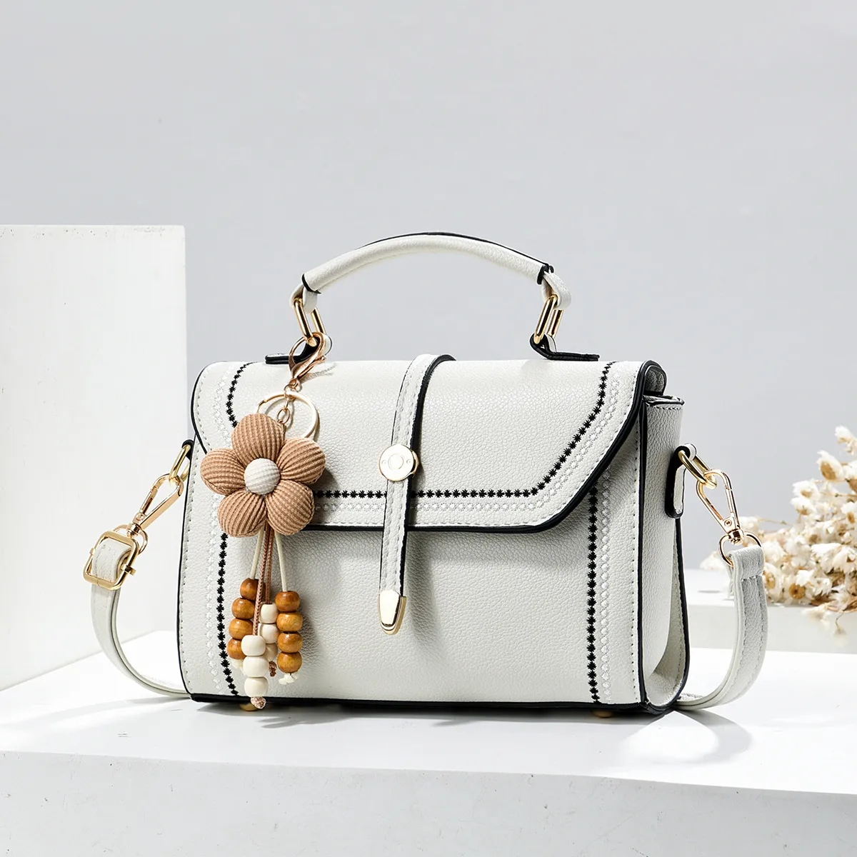 Women’s Square Bag In PU Leather Featuring Sewing Thread Design With Top Handle, Stylish Small Square Bag