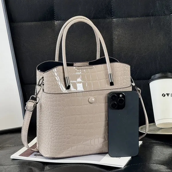 Women’s Crocodile Pattern Square PU Leather Tote Bag With Top Handle, Large Capacity Bucket Bag