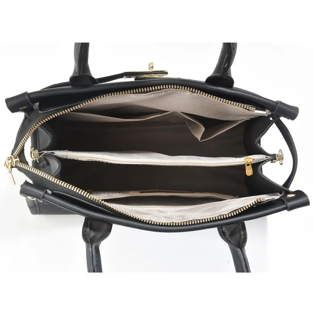 Medium Square PU Shoulder Bag With Zipper Closure And Double Shoulder Straps, Polyester Lining Ladies Handbag