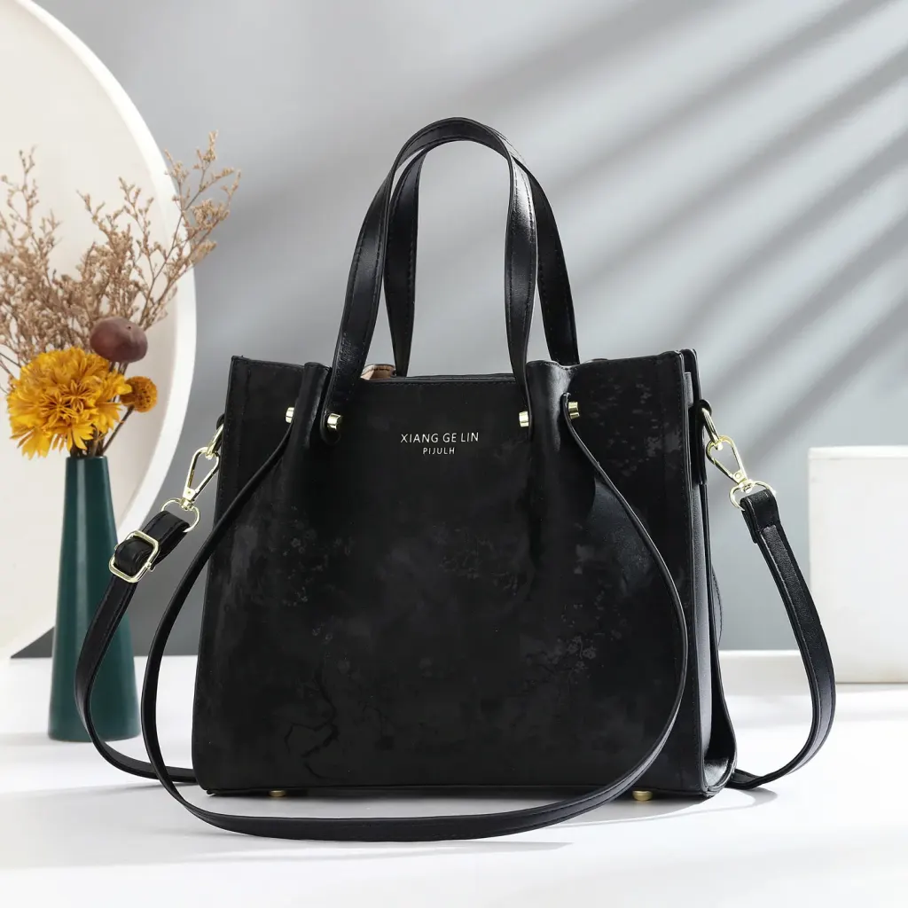 Square PU Leather Handbag With Sewing Thread Detail, Large Capacity, Single Shoulder Strap