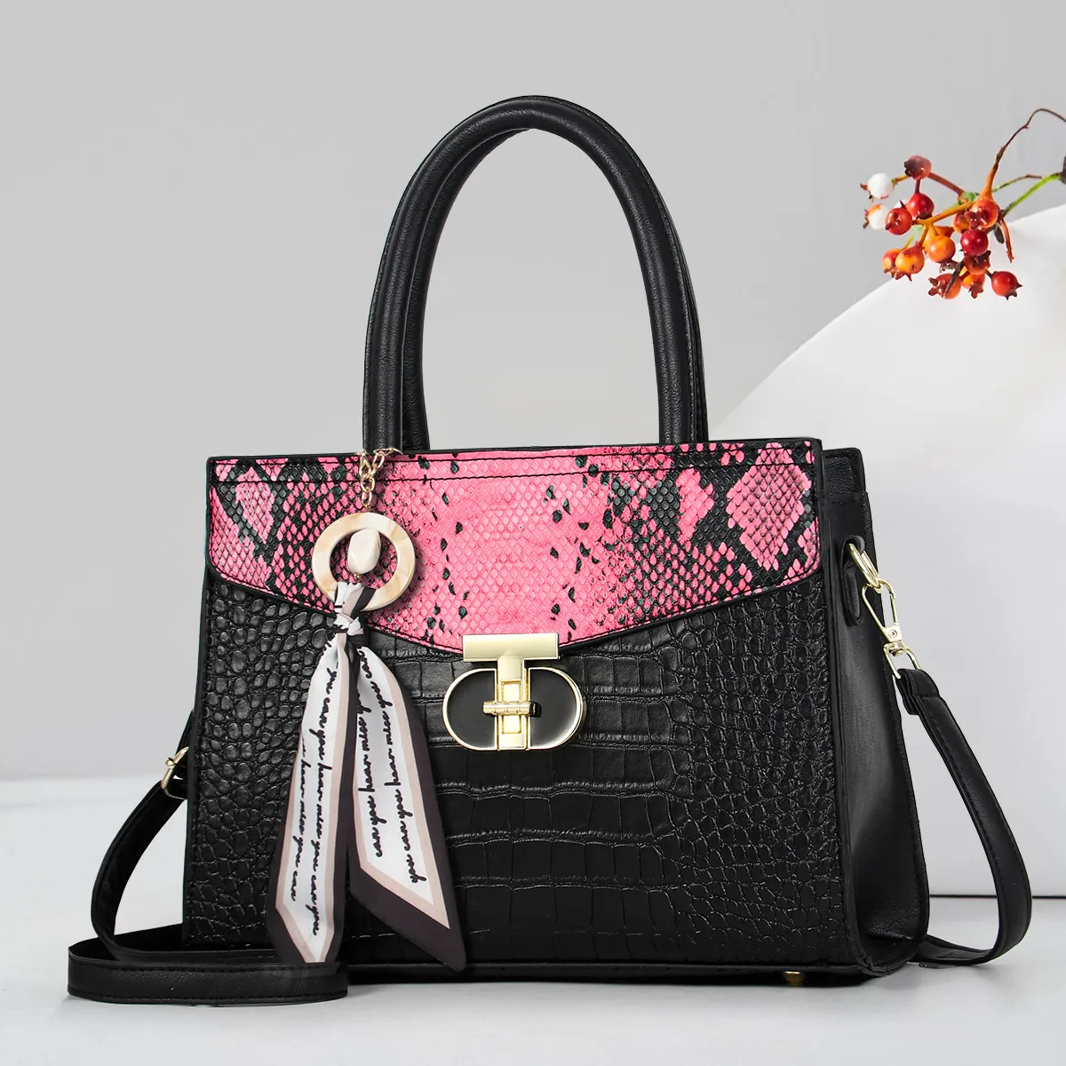Medium Square PU Tote Bag For Women In Multicolor Streetwear Style With Zipper Closure Main image