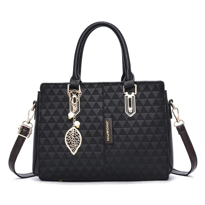 Elegant Large Square PU Tote Bag For Women With Braid Detail And Zipper Closure Featuring Leaves Pattern