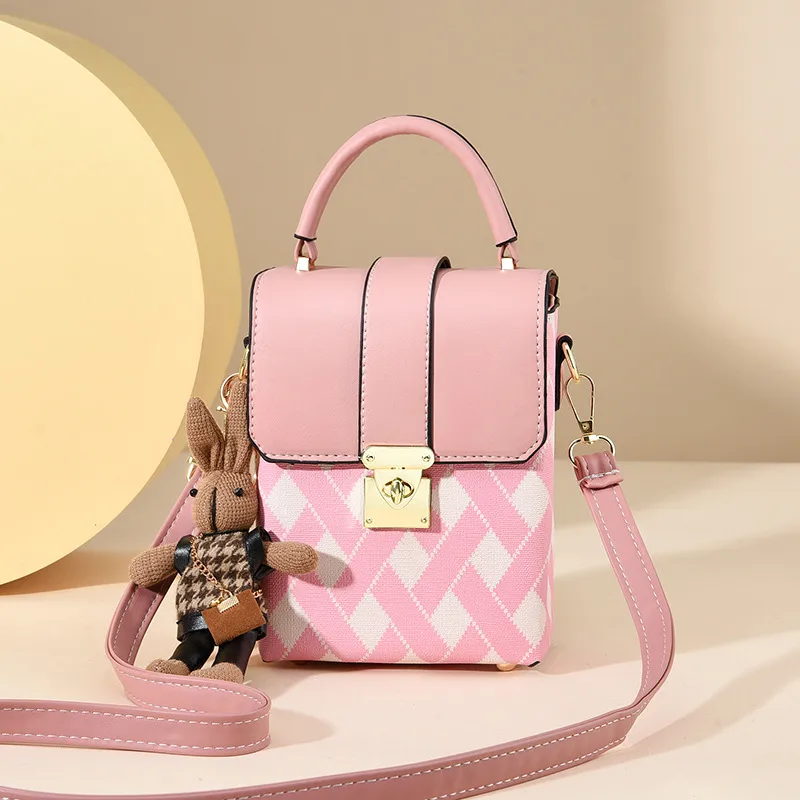 Square PU Plaid Box Bag For Women Featuring Single Shoulder Strap, Stylish Ladies Crossbody Bag