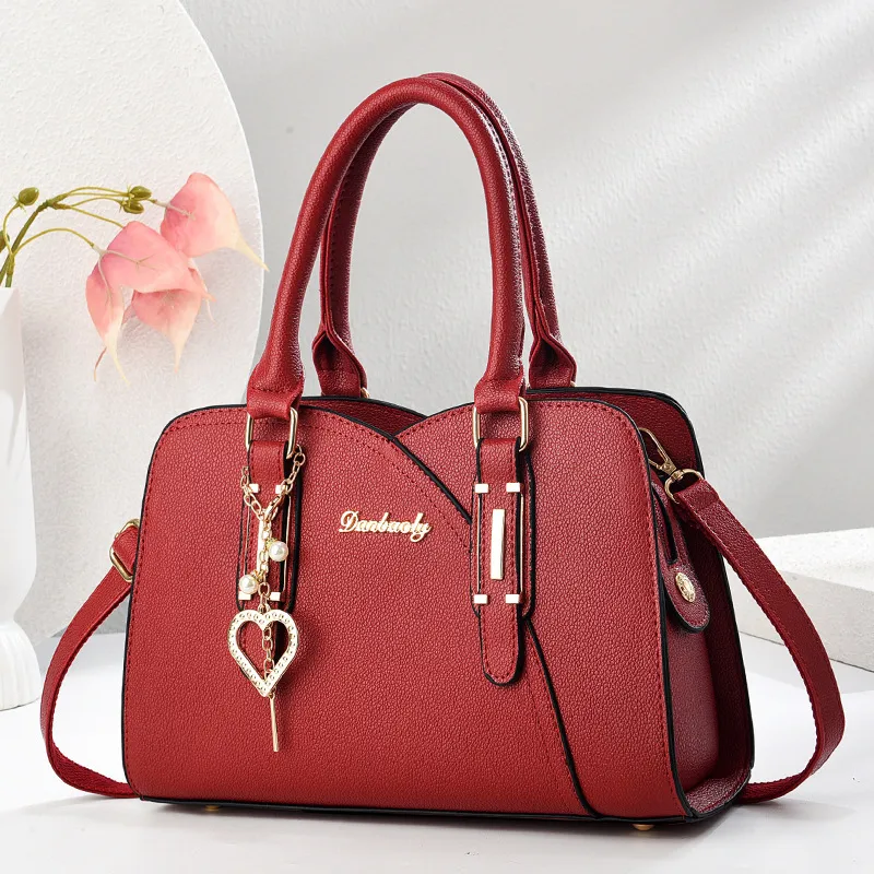 Elegant Solid Color Square PU Leather Shoulder Bag For Women With Zipper Closure