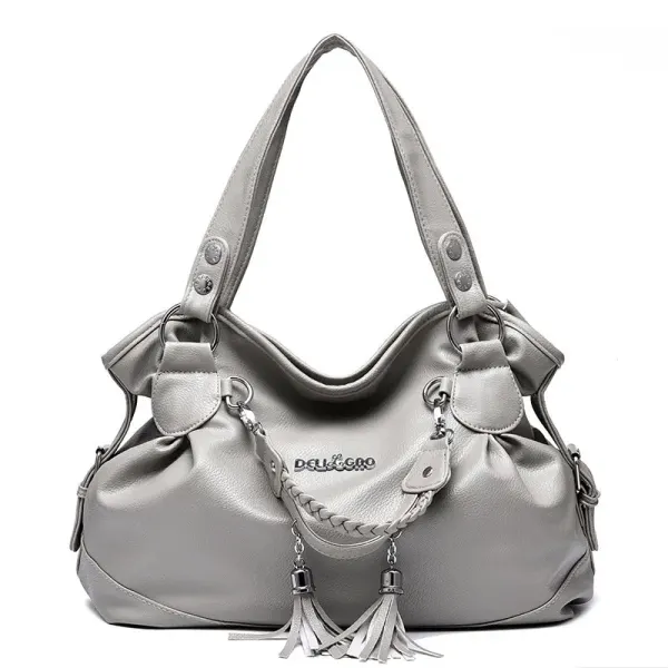 Women’s Square PU Leather Tote Bag With Tassel, Large Capacity, Featuring Single Shoulder Strap