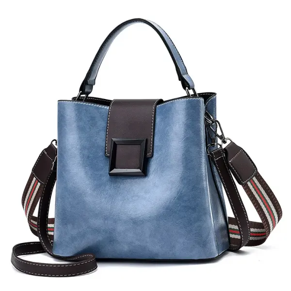 Solid Color Medium PU Leather Bucket Bag For Women With Clasp Buckle Closure, Basic Style Shoulder Bag