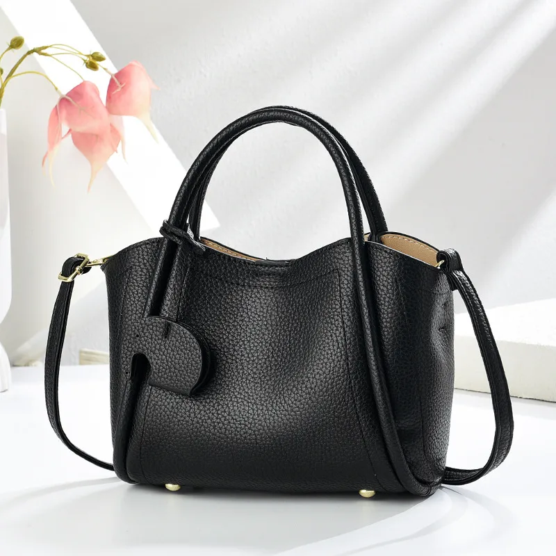 Solid Color PU Leather Bucket Handbag For Women With Top Handle, Stylish And Practical