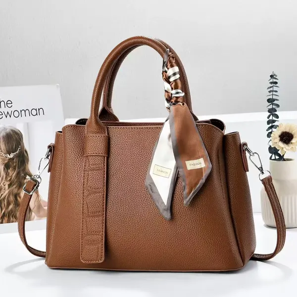 Women’s Square Polyester Tote Bag With Sewing Thread Detail, Top Handle Style For Spring And Summer
