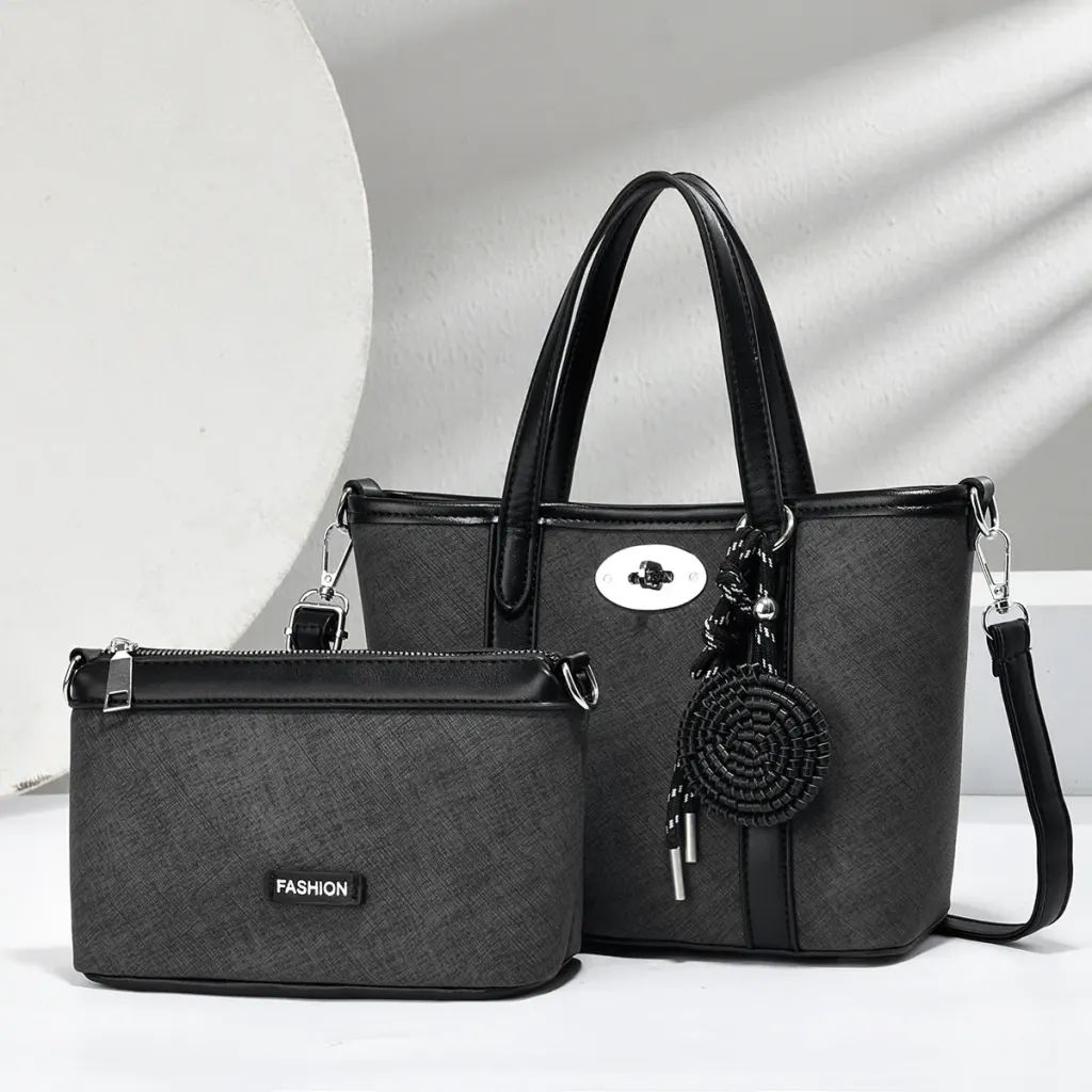 Color Block Square PU Leather Tote Bag For Women With Sewing Thread Detail And Top Handle