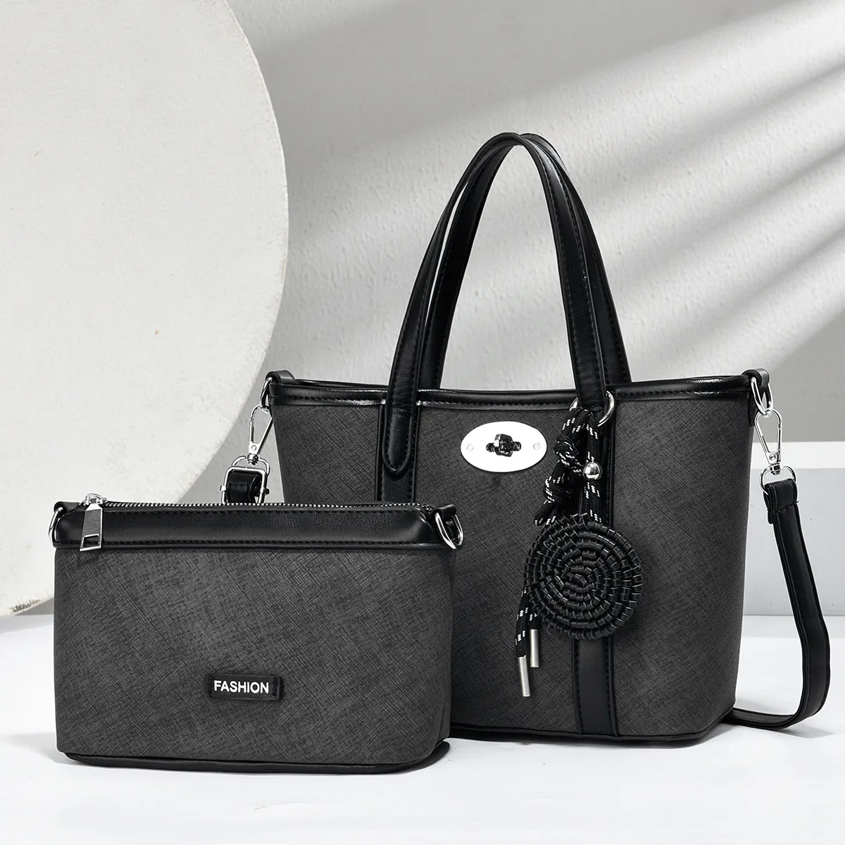Color Block Square PU Leather Tote Bag For Women With Sewing Thread Detail And Top Handle