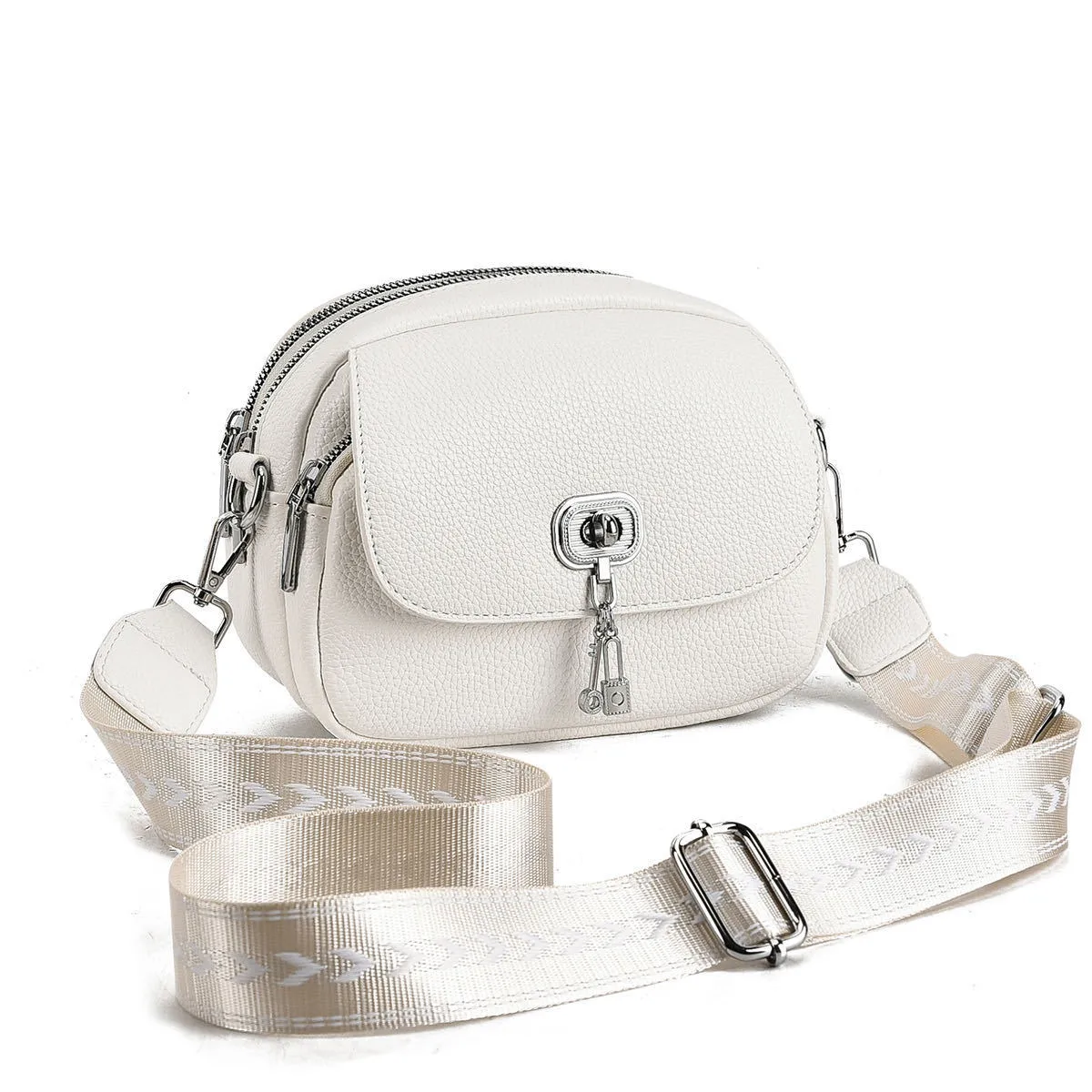 Round PU Leather Circle Bag For Women Featuring Sewing Thread Design With Single Shoulder Strap Main image