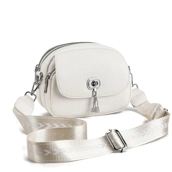 Round PU Leather Circle Bag For Women Featuring Sewing Thread Design With Single Shoulder Strap