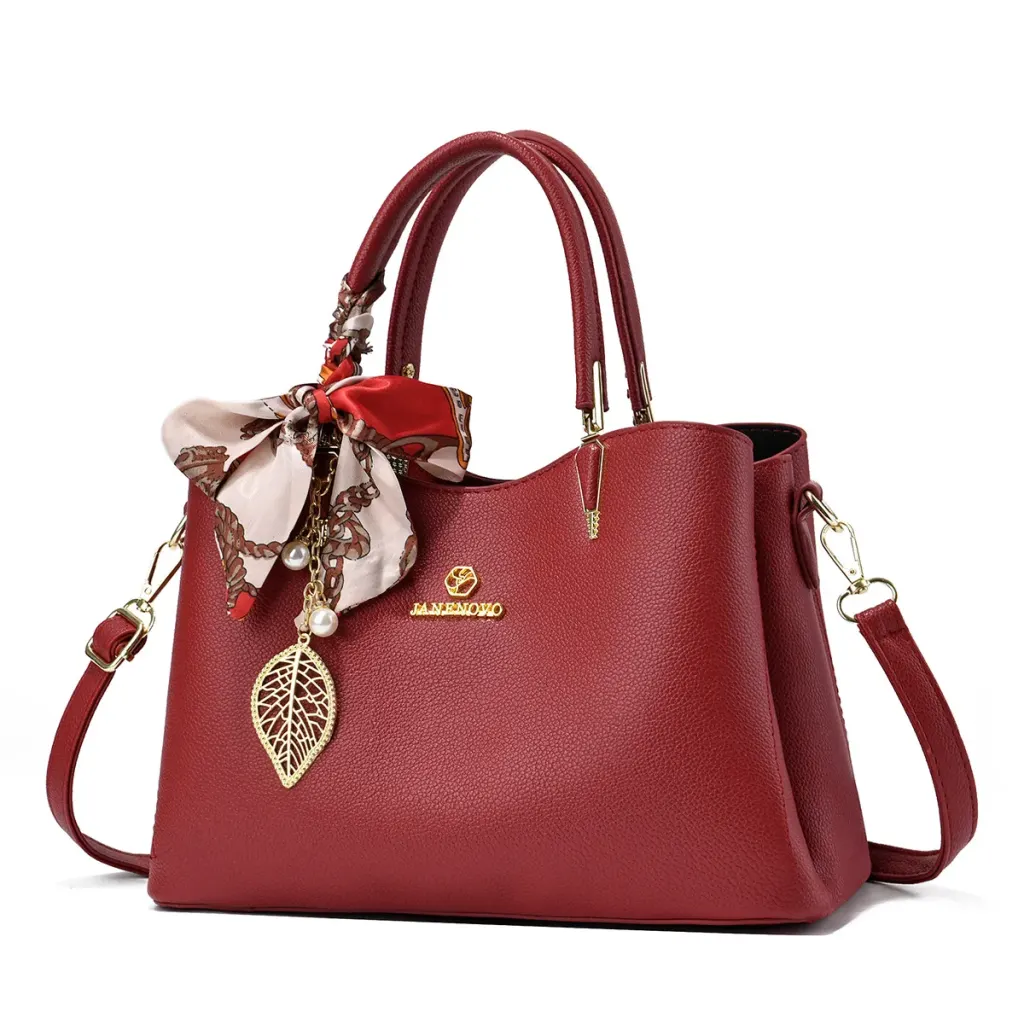 Square PU Leather Tote Bag For Women With Sewing Thread Accent And Top Handle