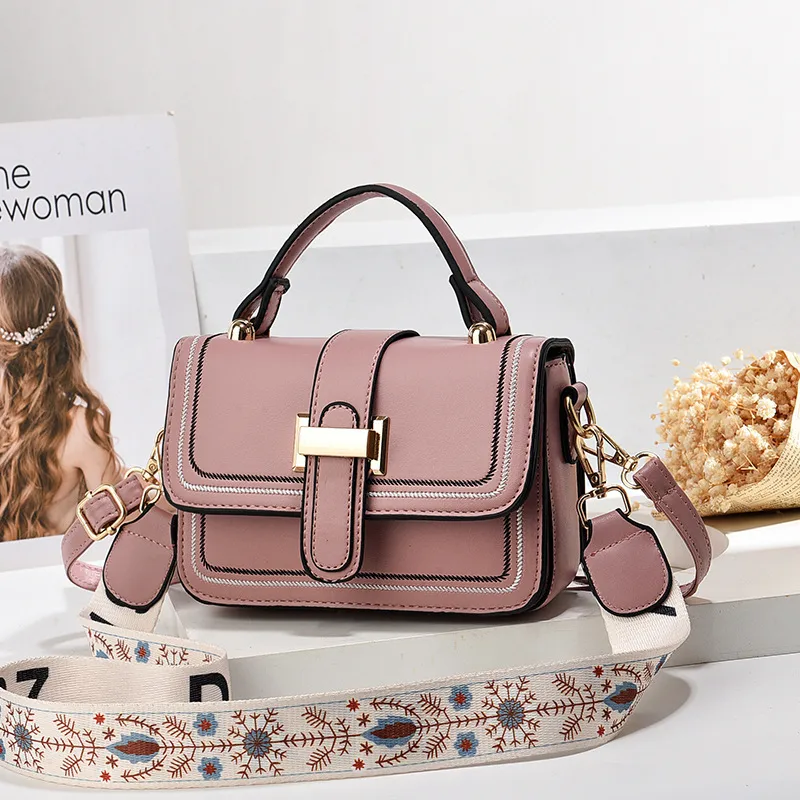 Classic Style Solid Color PU Shoulder Bag For Women With Sewing Thread Detail And Flip Cover Closure In Square Shape
