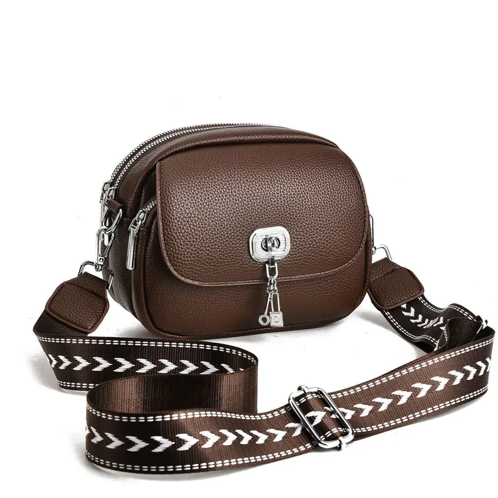 Round PU Leather Circle Bag For Women Featuring Sewing Thread Design With Single Shoulder Strap