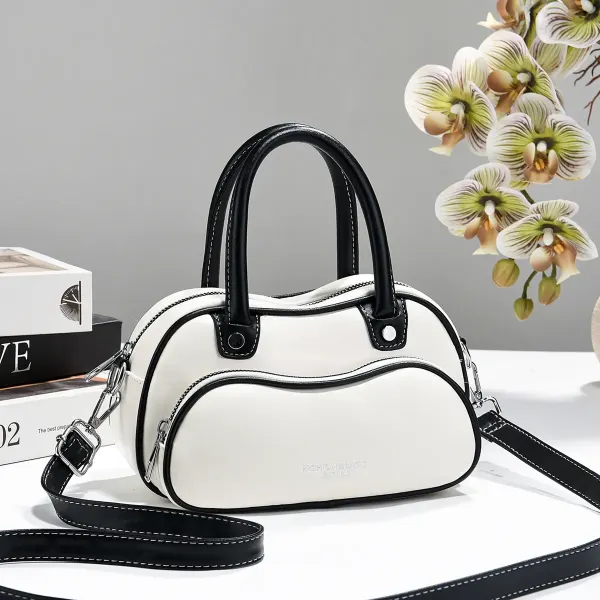 Women’s Color Block Boston Bag In PU Leather With Sewing Thread Detail, Pillow Shape Top Handle For Spring And Summer