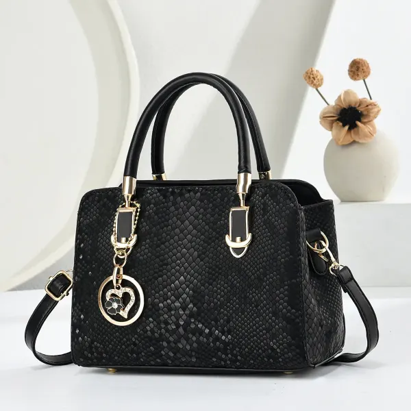 Women’s Snakeskin Pattern Square Handbag In PU Leather With Ornament Detail