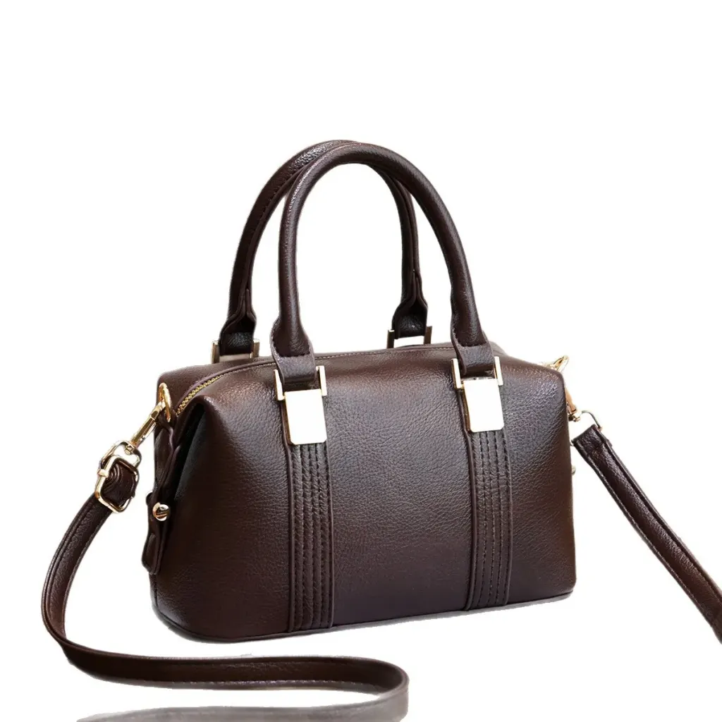Women’s Square Boston Bag In PU Leather With Sewing Thread Detail, Top Handle