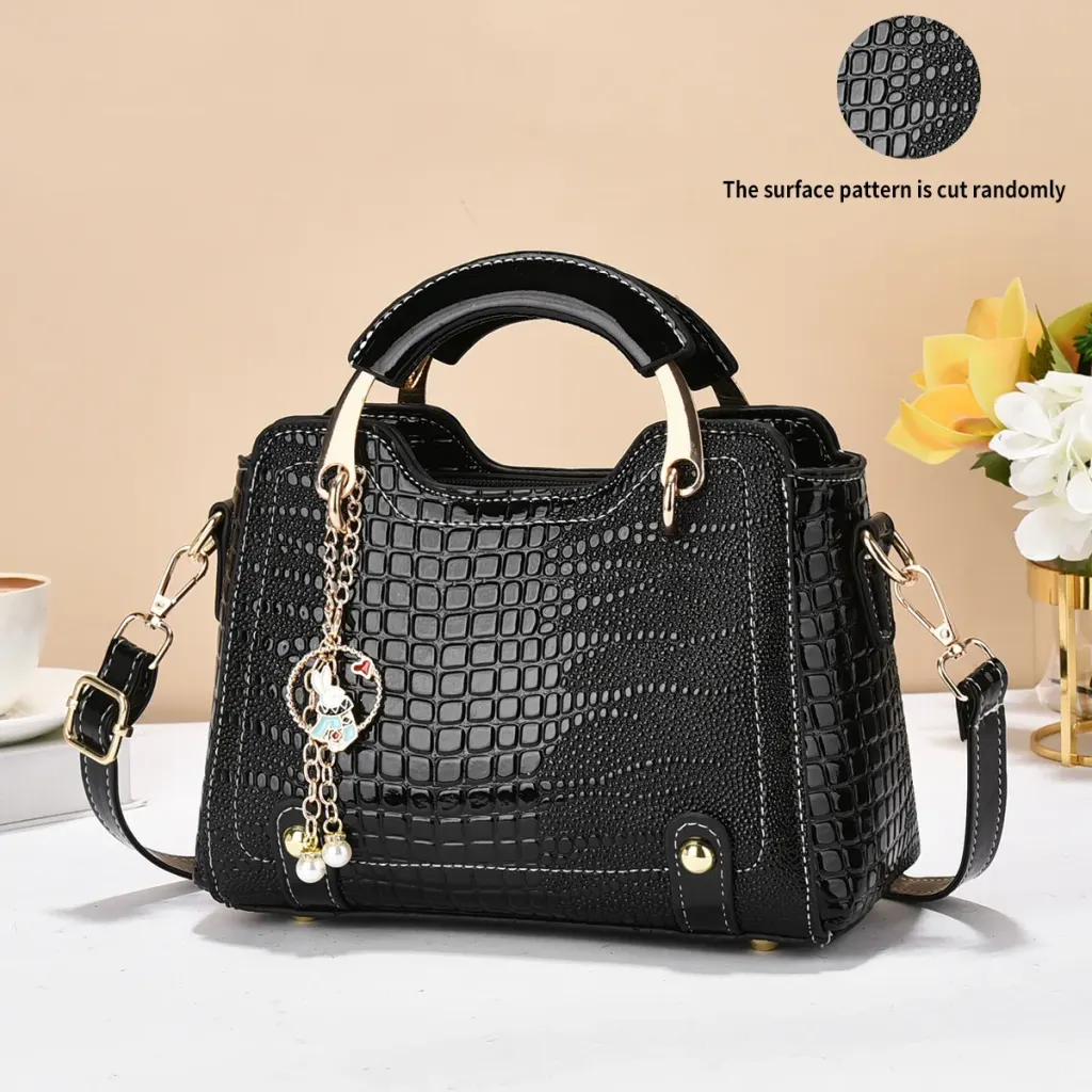 Square PU Crocodile Pattern Shoulder Bag For Women With Single Shoulder Strap Stylish Ladies Shoulder Bag