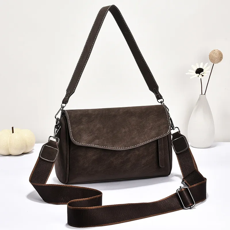 Women’s Square PU Leather Shoulder Bag With Sewing Thread Detail, Single Shoulder Strap
