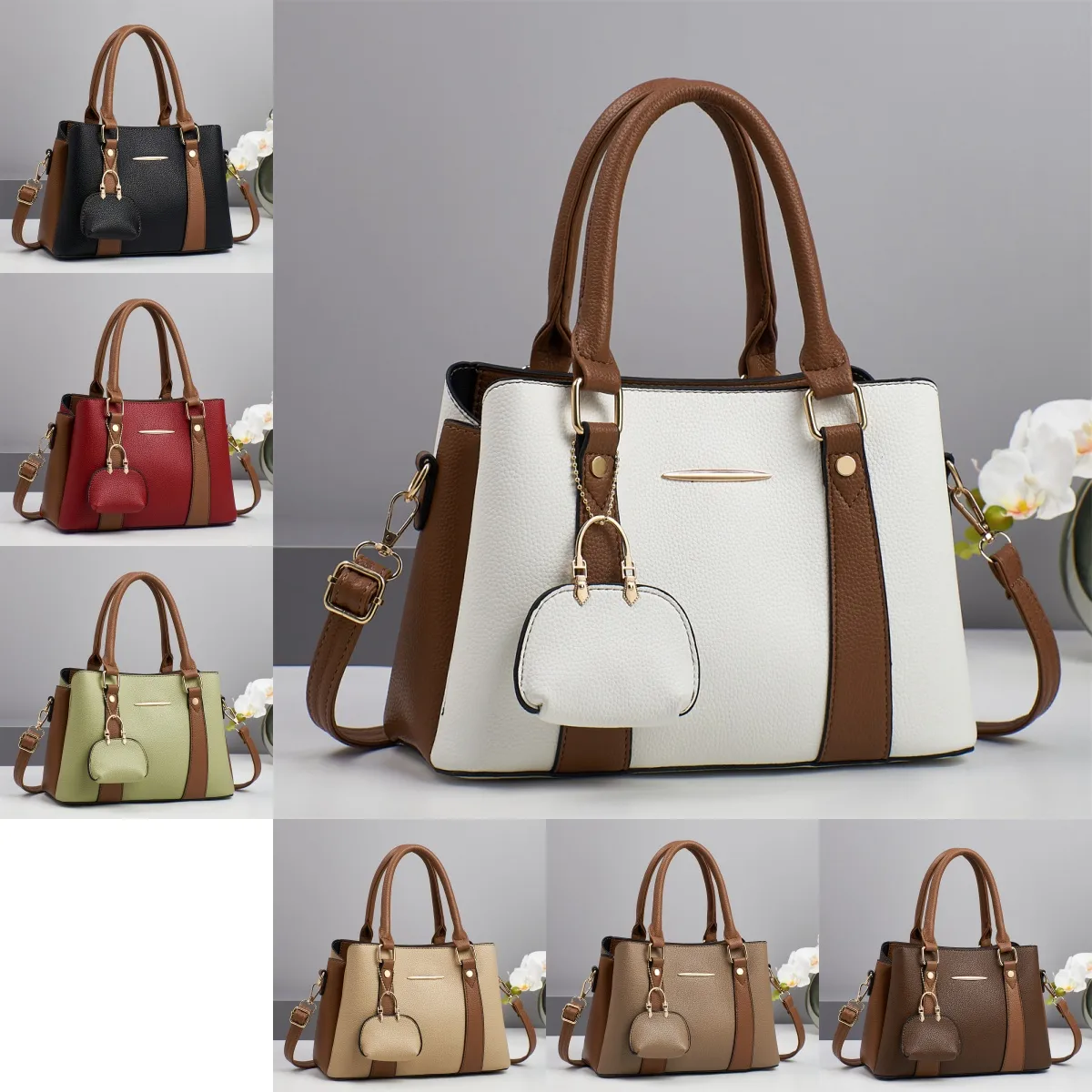 Color Block Square PU Leather Shoulder Bag For Women With Zipper Closure In Streetwear Style Main image
