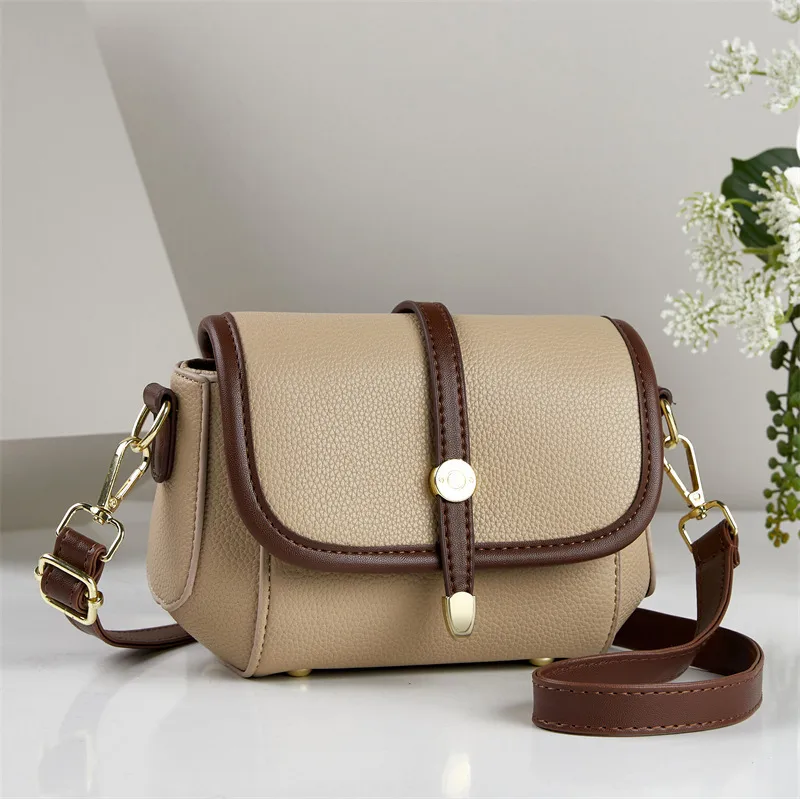 Women’s Color Block Square Saddle Bag In Polyester With Sewing Thread Detail And Single Shoulder Strap