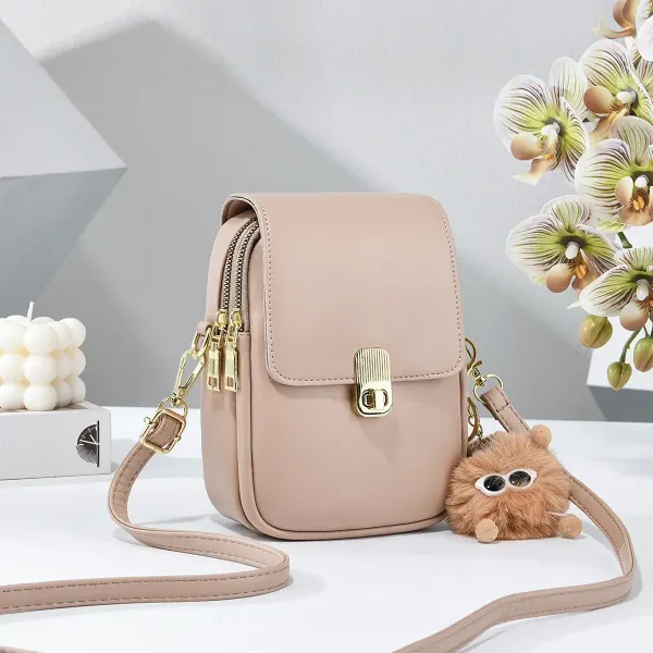 Solid Color Square PU Leather Crossbody Bag For Women With Sewing Thread Detail