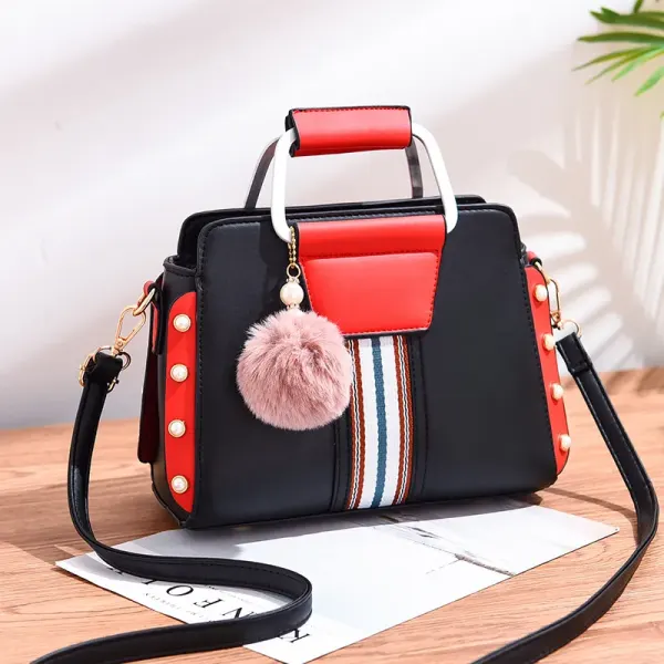 Color Block Medium Women’s PU Leather Shoulder Bag With Zipper Closure In Retro European And American Style