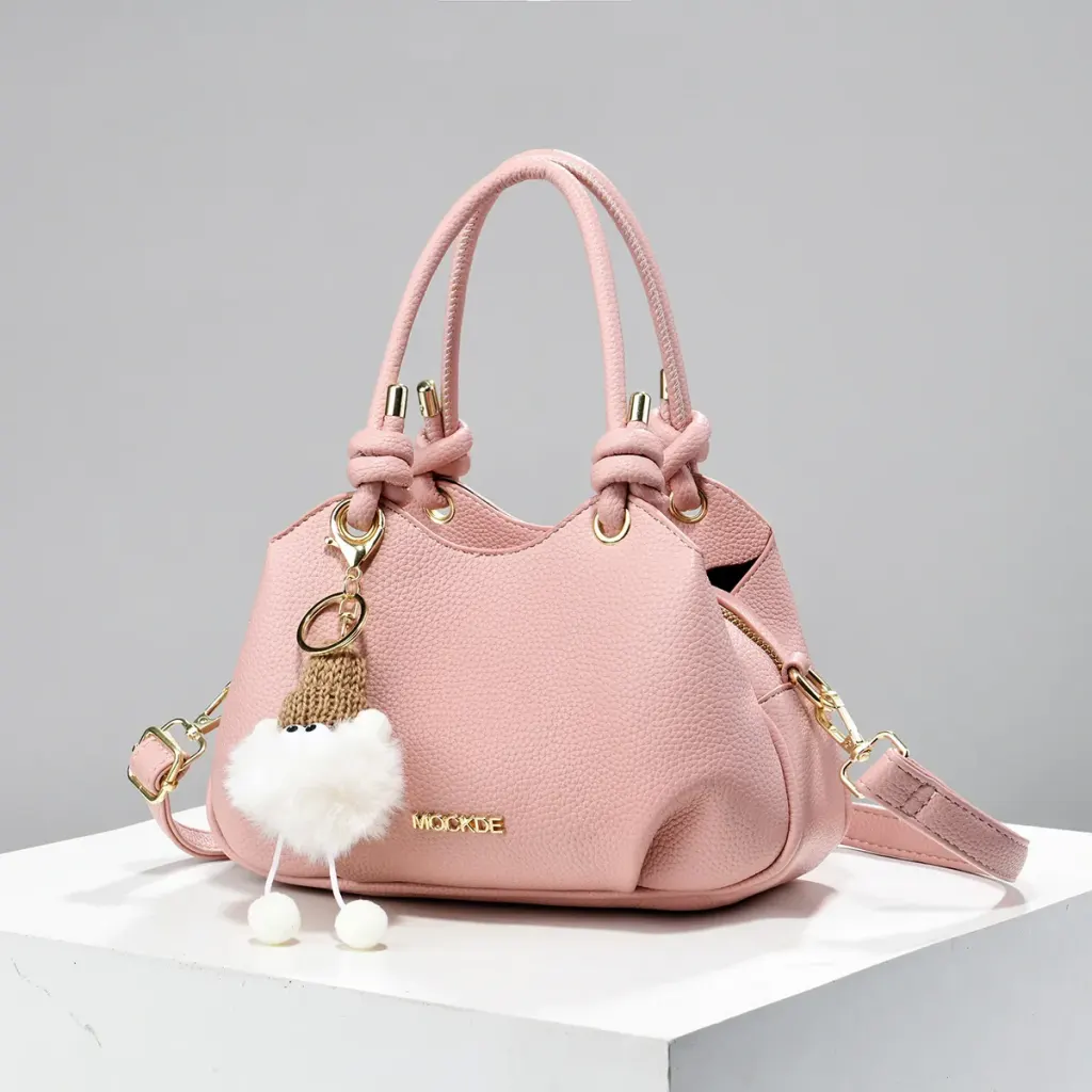 Women’s PU Leather Bucket Handbag With Sewing Thread Detail, Summer Style Featuring Top Handle
