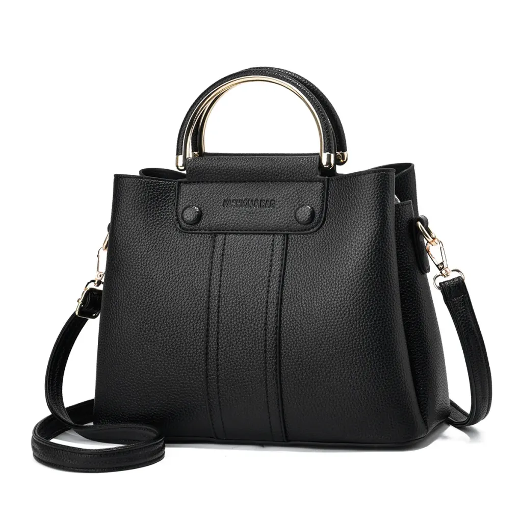Solid Color Square PU Leather Tote Bag With Sewing Thread Detail, Top Handle Bucket Bag For Spring And Summer