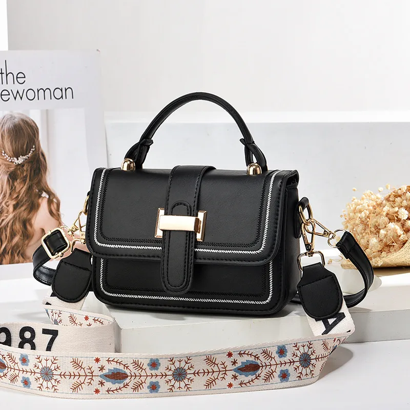 Classic Style Solid Color PU Shoulder Bag For Women With Sewing Thread Detail And Flip Cover Closure In Square Shape