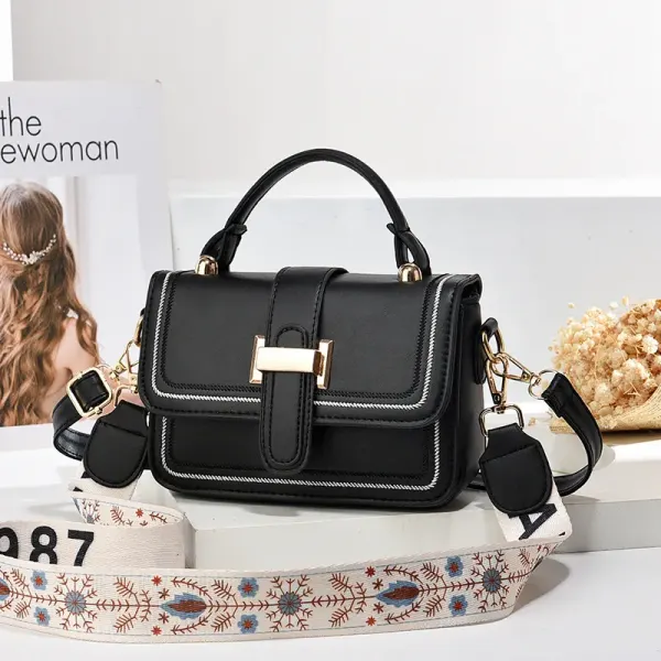 Classic Style Solid Color PU Shoulder Bag For Women With Sewing Thread Detail And Flip Cover Closure In Square Shape