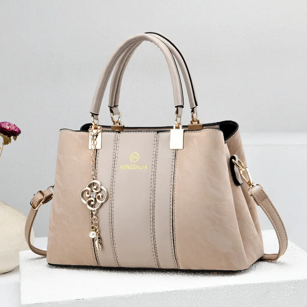 Women’s Square Splicing Handbag In PU Leather With Sewing Thread Detail, Top Handle Style For 2026 Spring And Summer