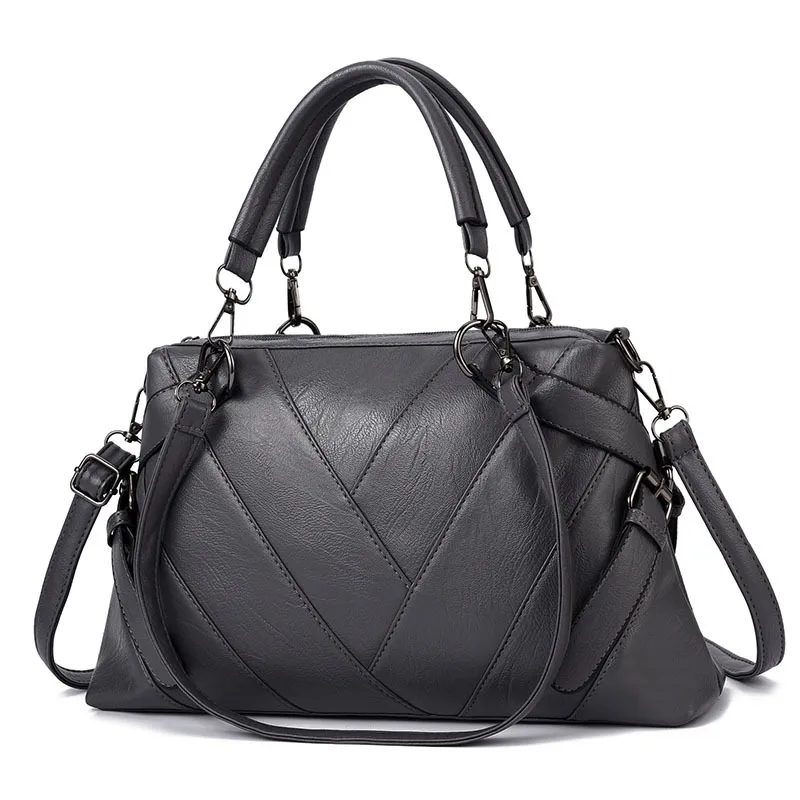 Large Plaid Soft European Style PU Leather Shoulder Bag For Women With Zipper Closure