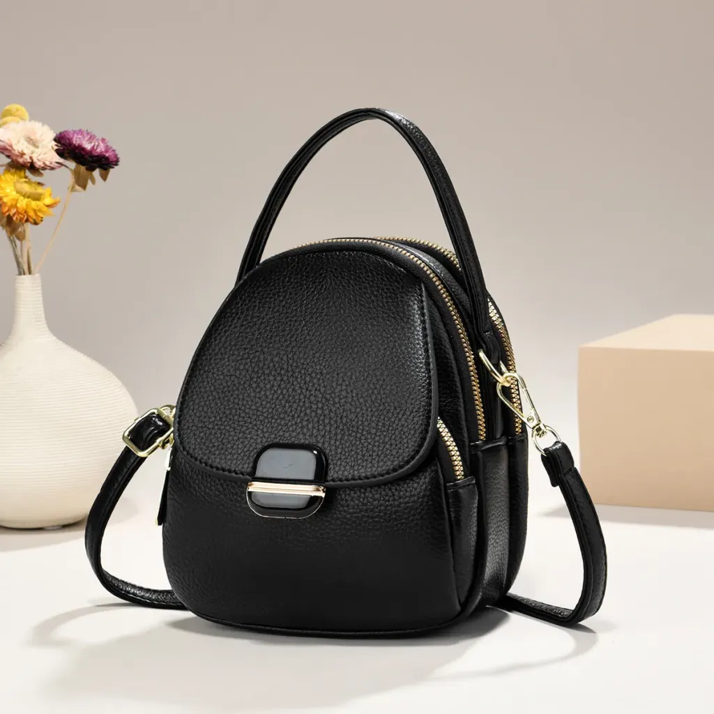 Oval PU Leather Handbag With Sewing Thread Detail, Portable Summer Top Handle Bag For Women