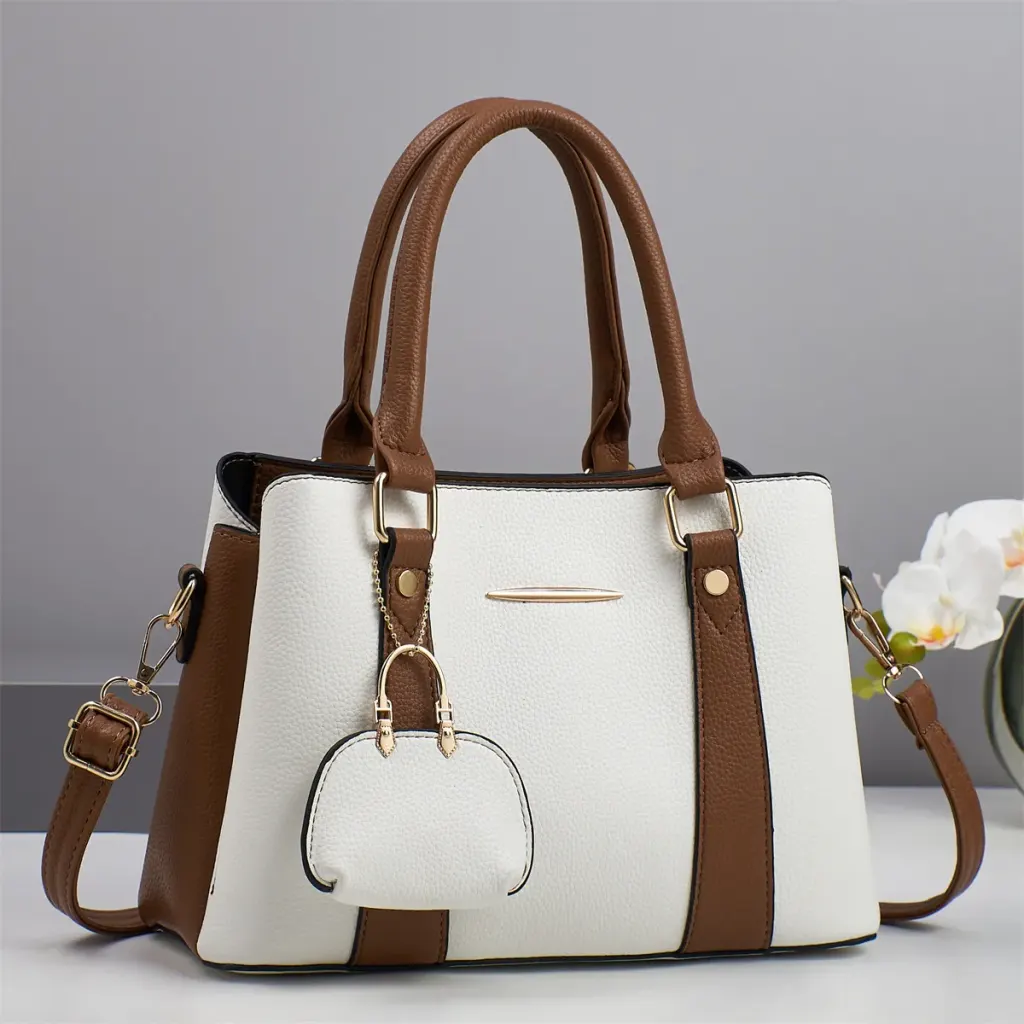 Color Block Square PU Leather Shoulder Bag For Women With Zipper Closure In Streetwear Style