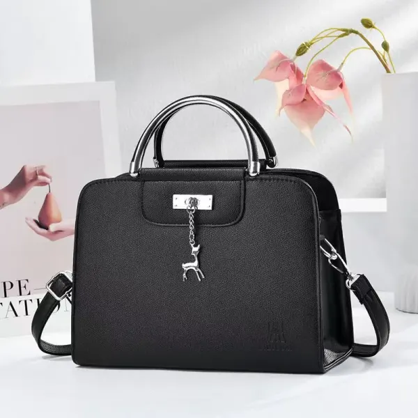 Women's Square PU Leather Handbag With Sewing Thread Detail And Top Handle