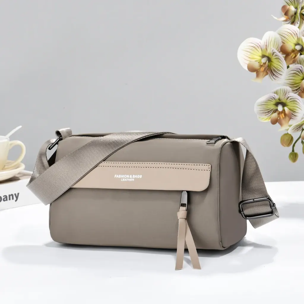 Splicing Cylindrical Crossbody Bag For Women In Oxford Cloth Featuring Sewing Thread With Single Shoulder Strap For Autumn