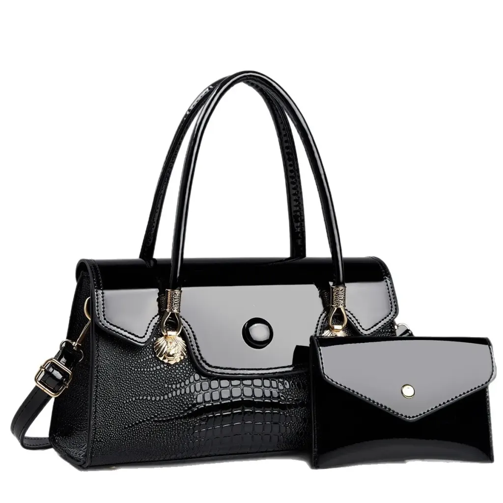 Women’s Crocodile Pattern Square Shoulder Bag In PU Leather With Sewing Thread Detail And Single Shoulder Strap