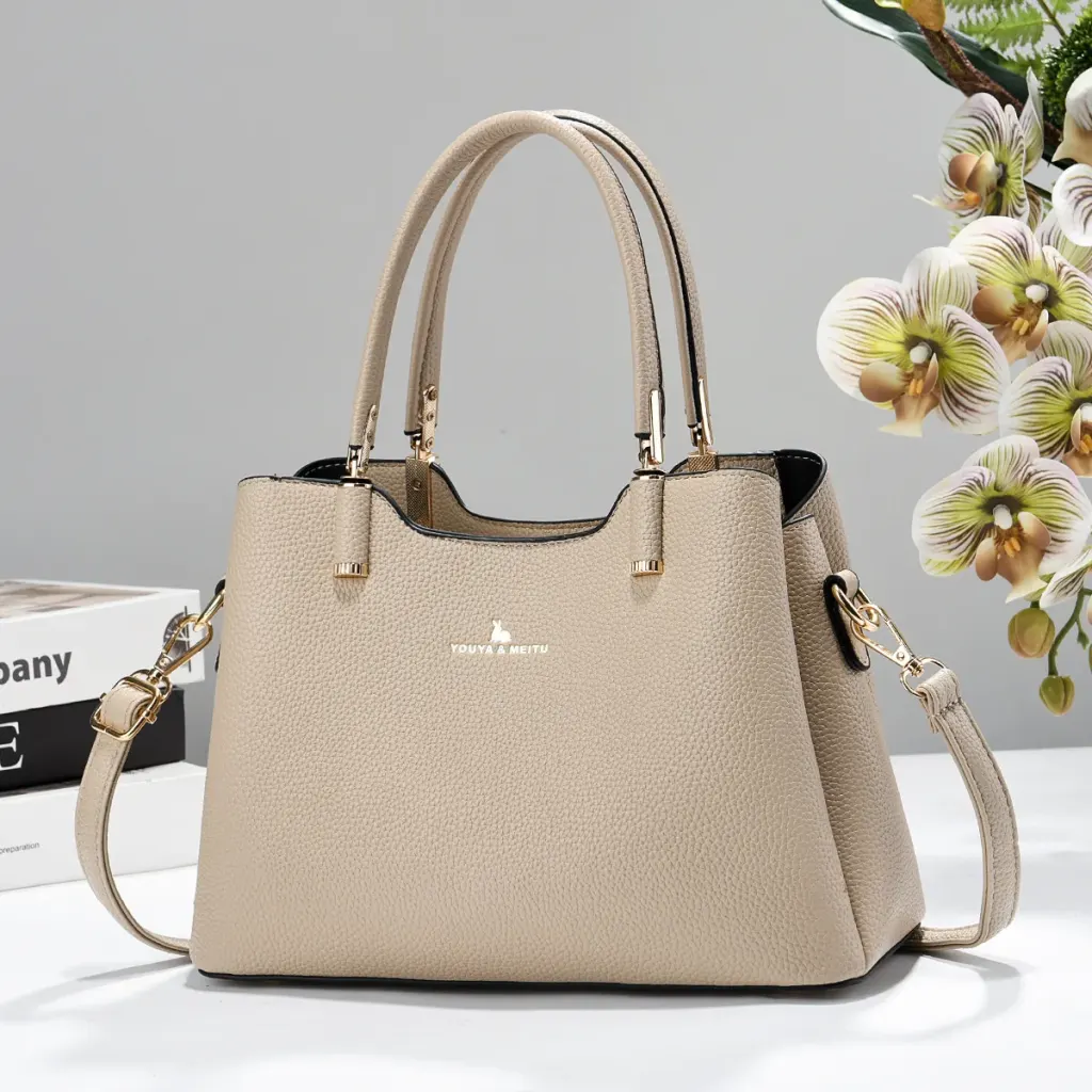 Square PU Leather Handbag For Women Featuring Sewing Thread Detail And Top Handle