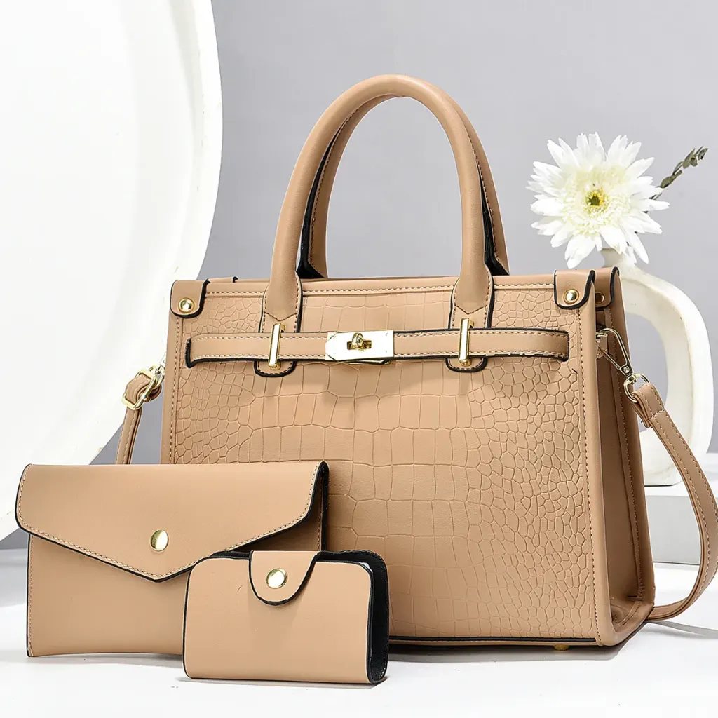 Medium Square PU Shoulder Bag With Zipper Closure And Double Shoulder Straps, Polyester Lining Ladies Handbag